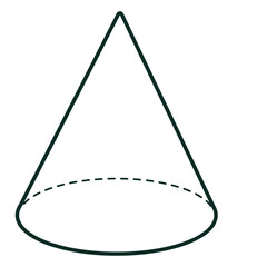 A cone illustration featuring dashed base lines, suitable for geometry lessons, math learning, 3D shape diagrams, and clear educational graphic design resources.