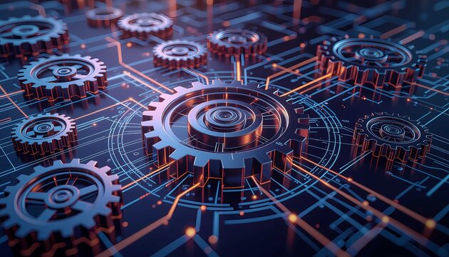 Futuristic engineering concept featuring machines, connection, process, graphic, creative, industry