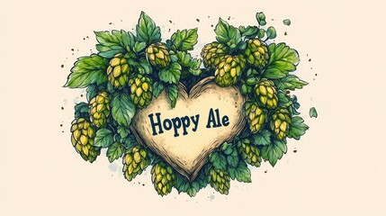 Heart-shaped wooden sign with hops, advertising Hoppy Ale