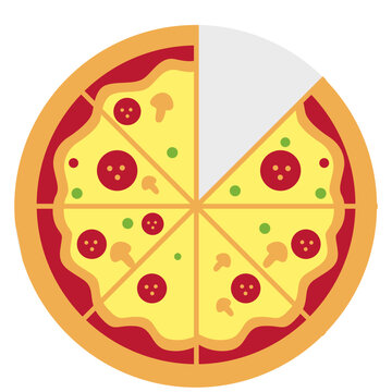 A pizza illustration highlighting one quarter slice for fraction learning, ideal for math worksheets, food graphics, educational visuals, and simple flat modern designs.