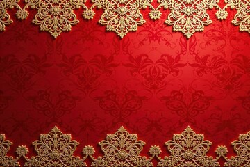 Elegant Red and Gold Ornate Background with Intricate Floral Design, Perfect for Luxurious Invitations or Decorative Projects