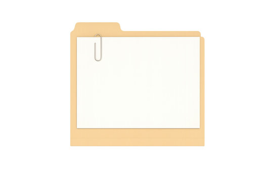 File folder with a blank document and paperclip for data organization and office stationery concepts