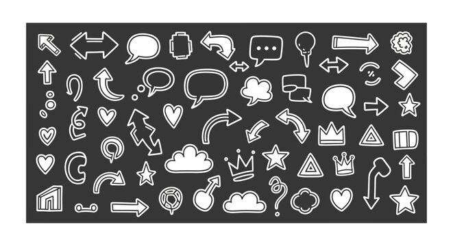 Doodle Arrows and Speech Bubbles Set on Chalkboard