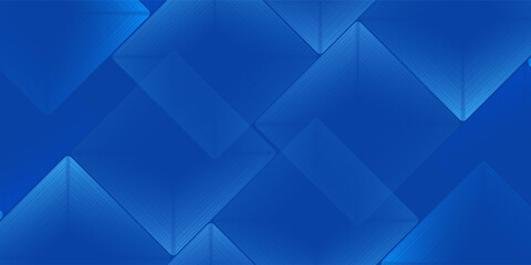 Modern glowing geometric lines dark blue gradient background. Elegant shiny blue square curves pattern abstract design simple art