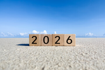 2026 Numbers on Wood Blocks New Year Concept