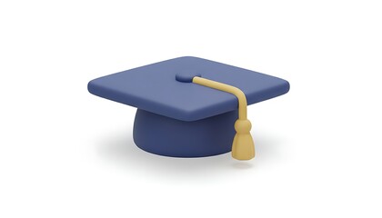 3D cartoon graduation cap icon with smooth clay-like texture, rounded edges, and soft shadows, symbolizing education, achievement, success, and academic milestones.