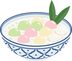 Flat Simple Bowl of Tangyuan Dessert Sweet Soup Traditional Cuisine