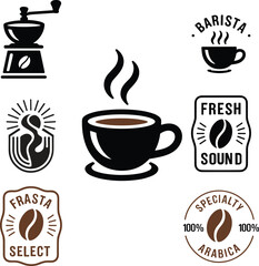 Coffee shop logos and icons vintage style coffee bean grinder cup coffee cup coffee grinder