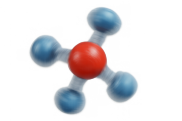 Vibrating molecule model on transparent background representing scientific research, chemistry, physics, and atomic energy