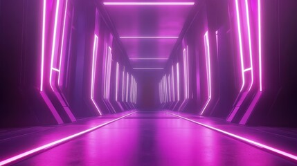 Fototapeta premium Futuristic neon corridor, glowing path, empty space, virtual reality, digital art, possible use background, advertisement