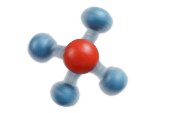 Vibrating molecule model on transparent background representing scientific research, chemistry, physics, and atomic energy