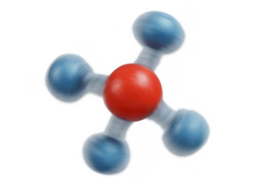 Vibrating molecule model on transparent background representing scientific research, chemistry, physics, and atomic energy - Powered by Adobe
