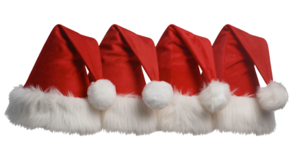 Festive Santa hats line up ready for holiday cheer and celebrations