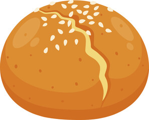 Simple Flat Style Bread Bun with Sesame Seed Topping Illustration