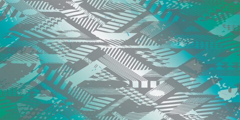 Abstract Geometric Composition with Teal and Gray Gradient Background.