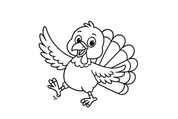 Cute turkey doing a funny dance outline coloring page. Thanksgiving hand drawn colouring