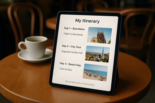 A travel itinerary on a tablet placed in cafe for the concept of travel planning.