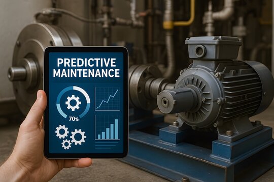 Predictive maintenance with machinery and tablet for the concept of technology and industry.