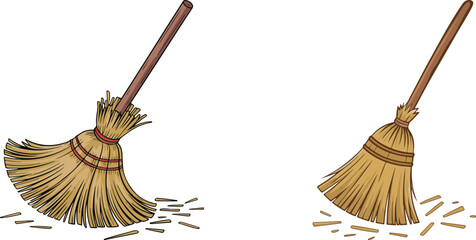 Two Brooms Sweeping Up Debris