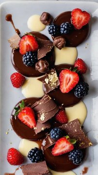 Sweet chocolate pancakes with fresh strawberry on plate