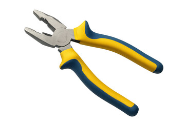 Obraz premium Pliers with yellow and blue handles. Hand tool for gripping, bending, and cutting wires. Repair and construction equipment