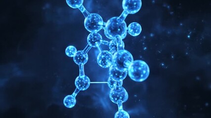 Abstract digital visualization of a glowing blue molecular structure representing complex scientific data and genetic research on a dark background - Powered by Adobe