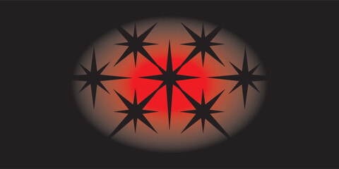 Starburst Pattern with Red Center and Black Rays in Circular Design.