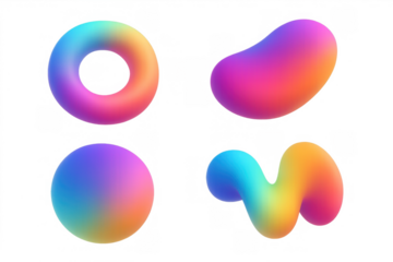 Abstract 3d shapes with smooth gradients and bright rainbow colors showcasing a dynamic fluid design on an isolated transparent background