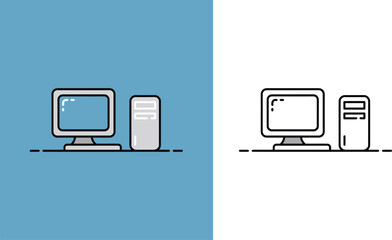 Minimal Outline Desktop Computer Setup Icon for Technology and Office Vector illustration