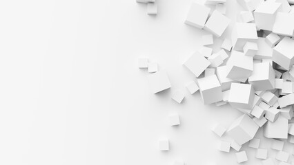 Abstract White 3D Cubes Background - Clean Minimalist Geometric Render with Copy Space. 3d rendering