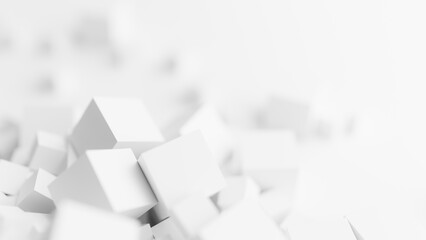 Abstract White 3D Cubes Background - Blurred Minimalist Render with Shallow Depth of Field and Copy Space. 3d rendering