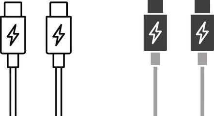USB Type C Fast Charging Power Cable Connector Icons Vector illustration