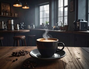 Obraz premium a cup of hot coffee in the coffee shop