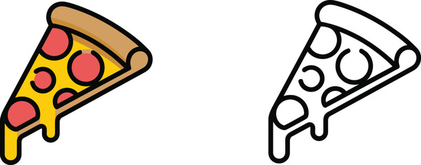 Detailed Line Art Pizza Slice with Pepperoni and Dripping Cheese Vector illustration