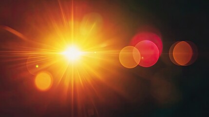 Bright sunburst. bokeh, glow, light flares on dark background