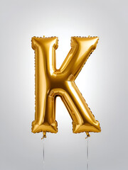 Photo of gold metallic letter k balloon isolated on transparent background, perfect for celebrations and parties
