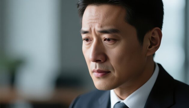 emotional intelligence leader concept. Serious businessman deep in thought in an office setting.