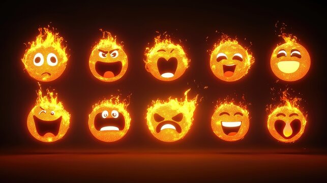 Animated fiery emoji faces