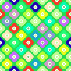 Multicolored rustic floral pattern on green 
