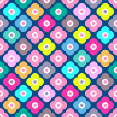 Multicolored rustic flower pattern on blue 
