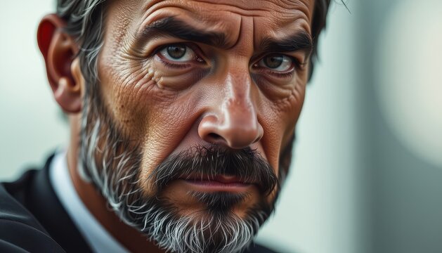 emotional intelligence leader concept. Focused man with a thoughtful expression and a textured beard.