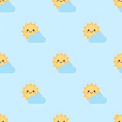 Obraz premium Cute Smiling Suns and Clouds Seamless Pattern