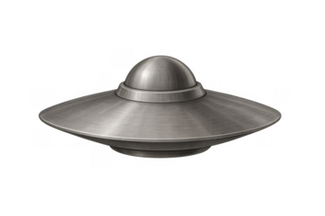 Ufo representing extraterrestrial life, advanced technology, and space travel with a metallic, brushed texture. Transparent png