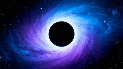 black sun in space, purple blue spiral