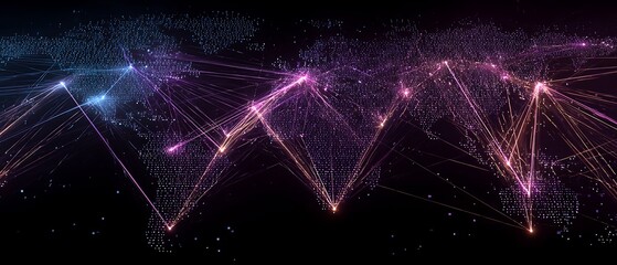 Vector beams radiate from a central point on a symmetrical world map.