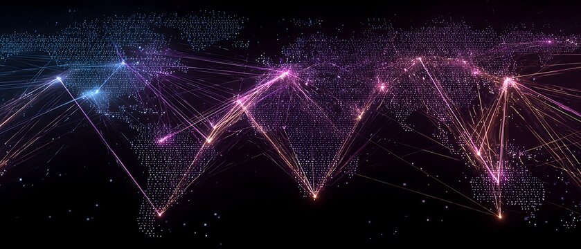 Vector beams radiate from a central point on a symmetrical world map.