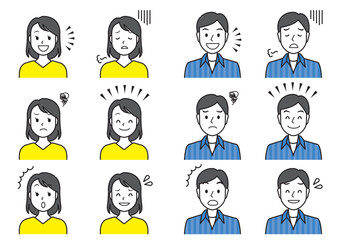 Illustration Set of Diverse Emotional Expressions of Male and Female Characters