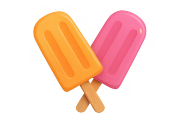 Two refreshing fruit popsicles with vibrant orange and pink colors crossing, a delicious frozen dessert for summer