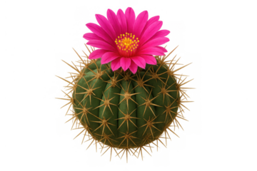 Cactus plant with vibrant pink flower blooming, isolated on transparent background, showcasing resilience and beauty