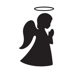 Praying Angel with Halo Silhouette Vector